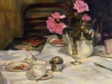 Table with Pink Roses and  China Cups